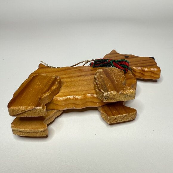 Wood Terrier Christmas Ornament Movable Legs Ribbon Collar Vintage Scottie - Picture 7 of 9